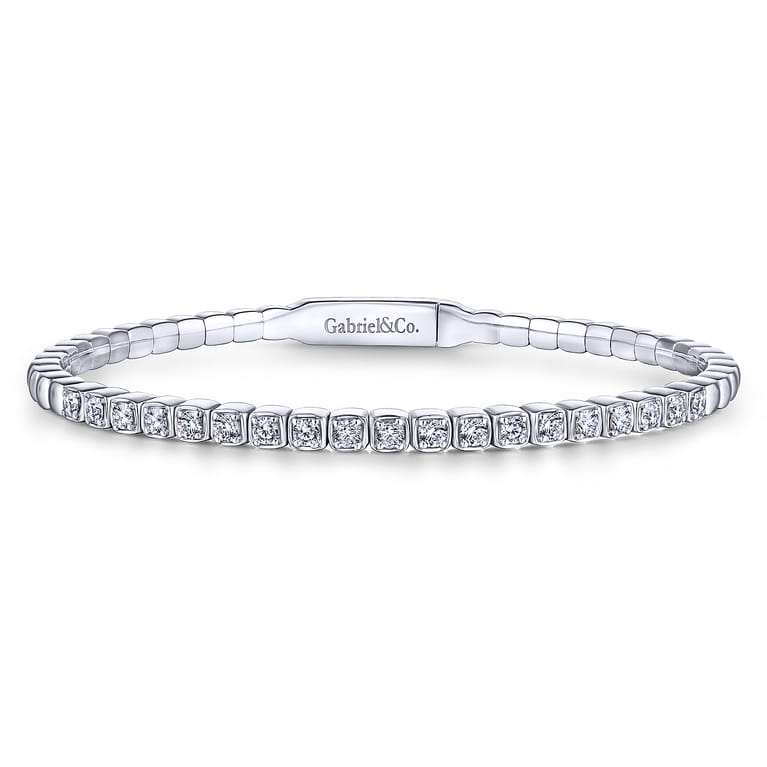 Demure - 14K White Gold Square Set Diamond Bangle - 0.65 ct - Shot 1