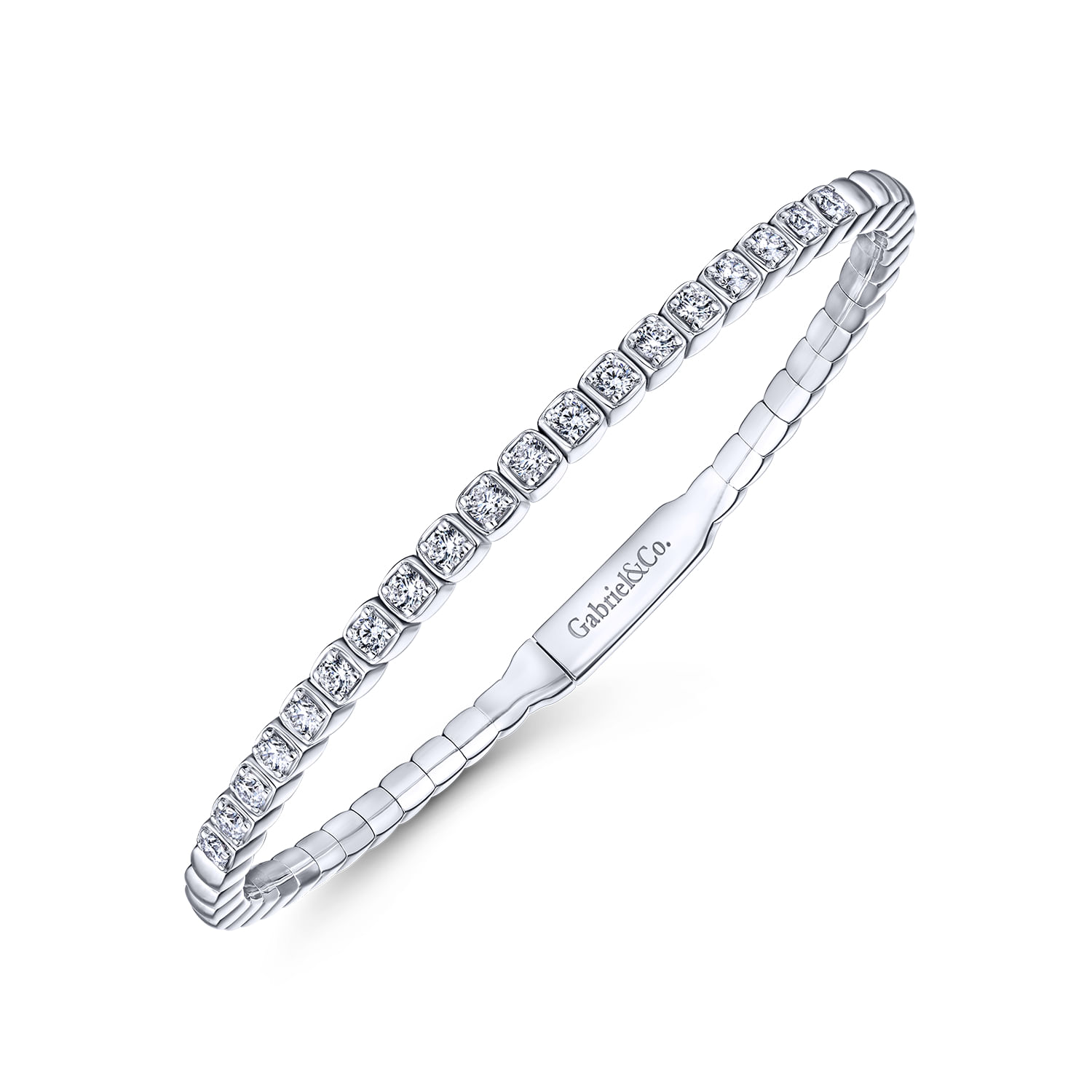 14K White Gold Square Set Diamond Bangle @ $4400. Shop