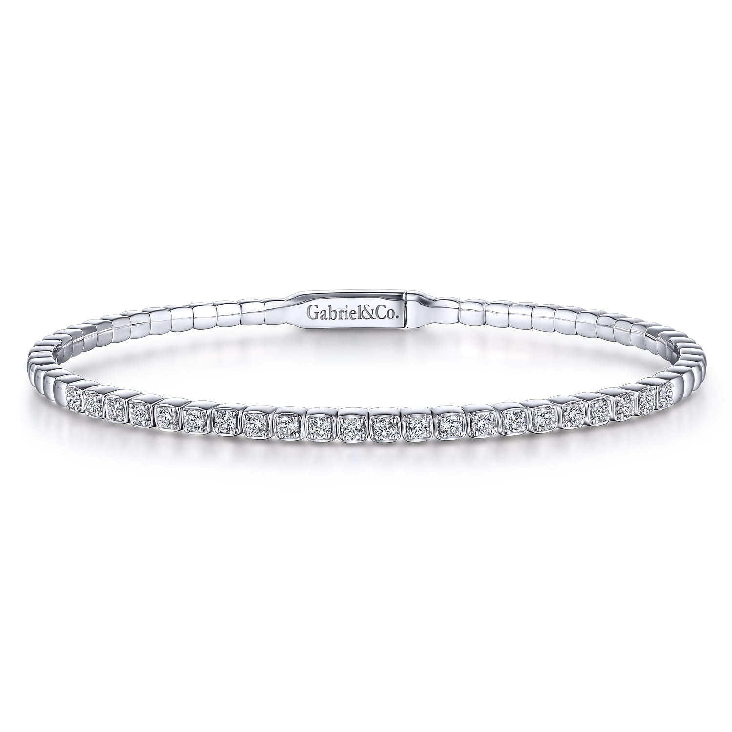 Demure - 14K White Gold Square Set Diamond Bangle - 0.75 ct - Shot 1