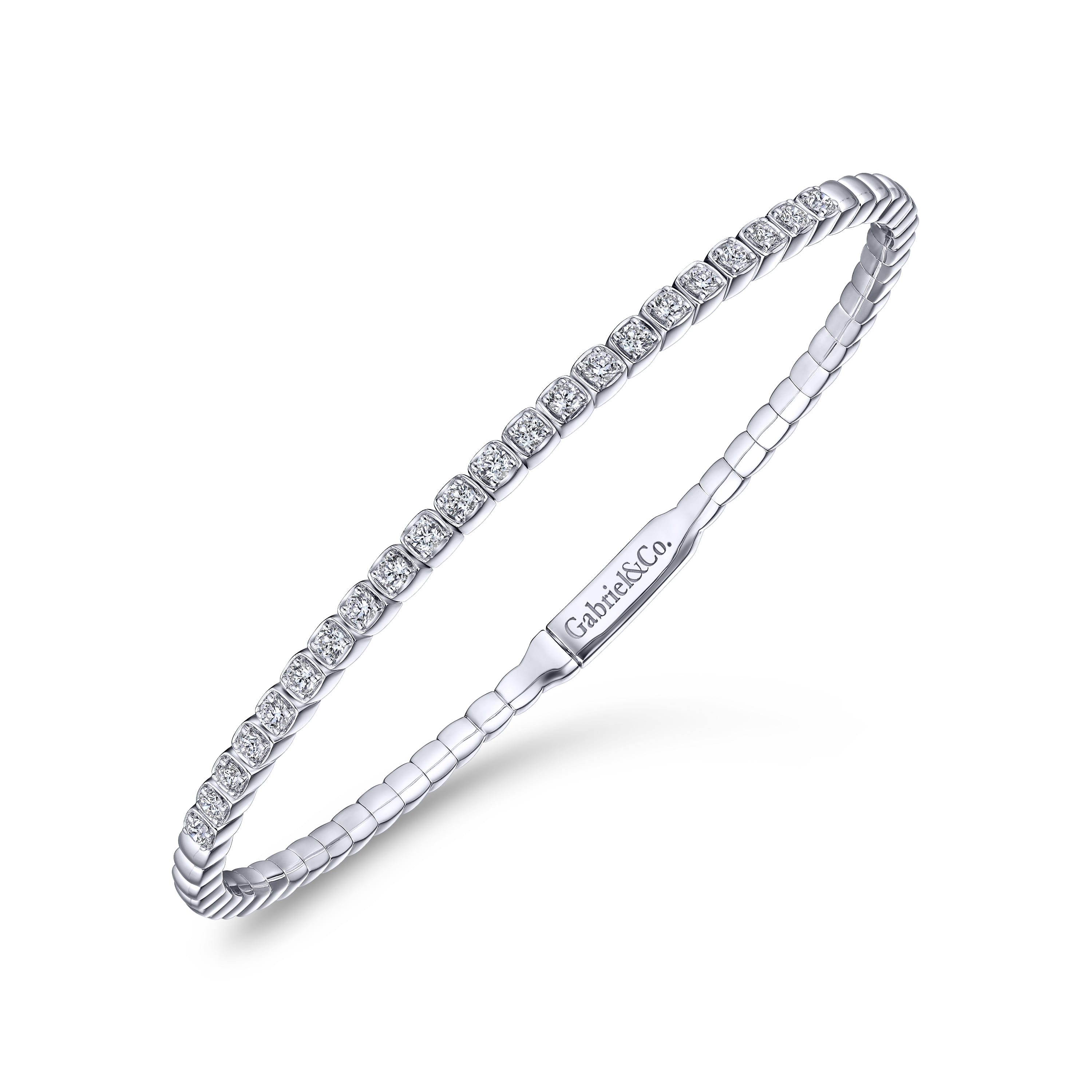 Demure - 14K White Gold Square Set Diamond Bangle - 0.75 ct - Shot 2