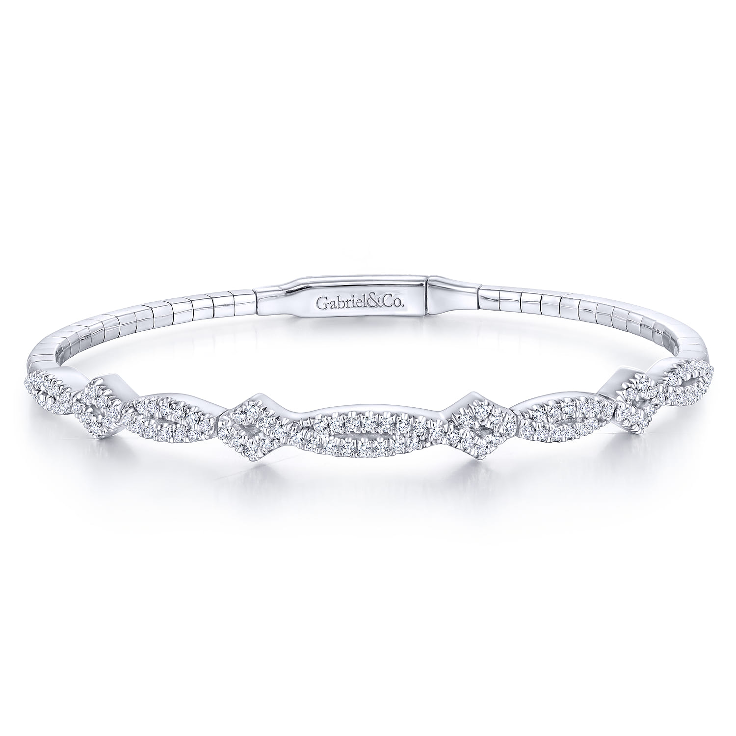 Demure - 14K White Gold Twisted Diamond Bangle - 0.65 ct - Shot 1