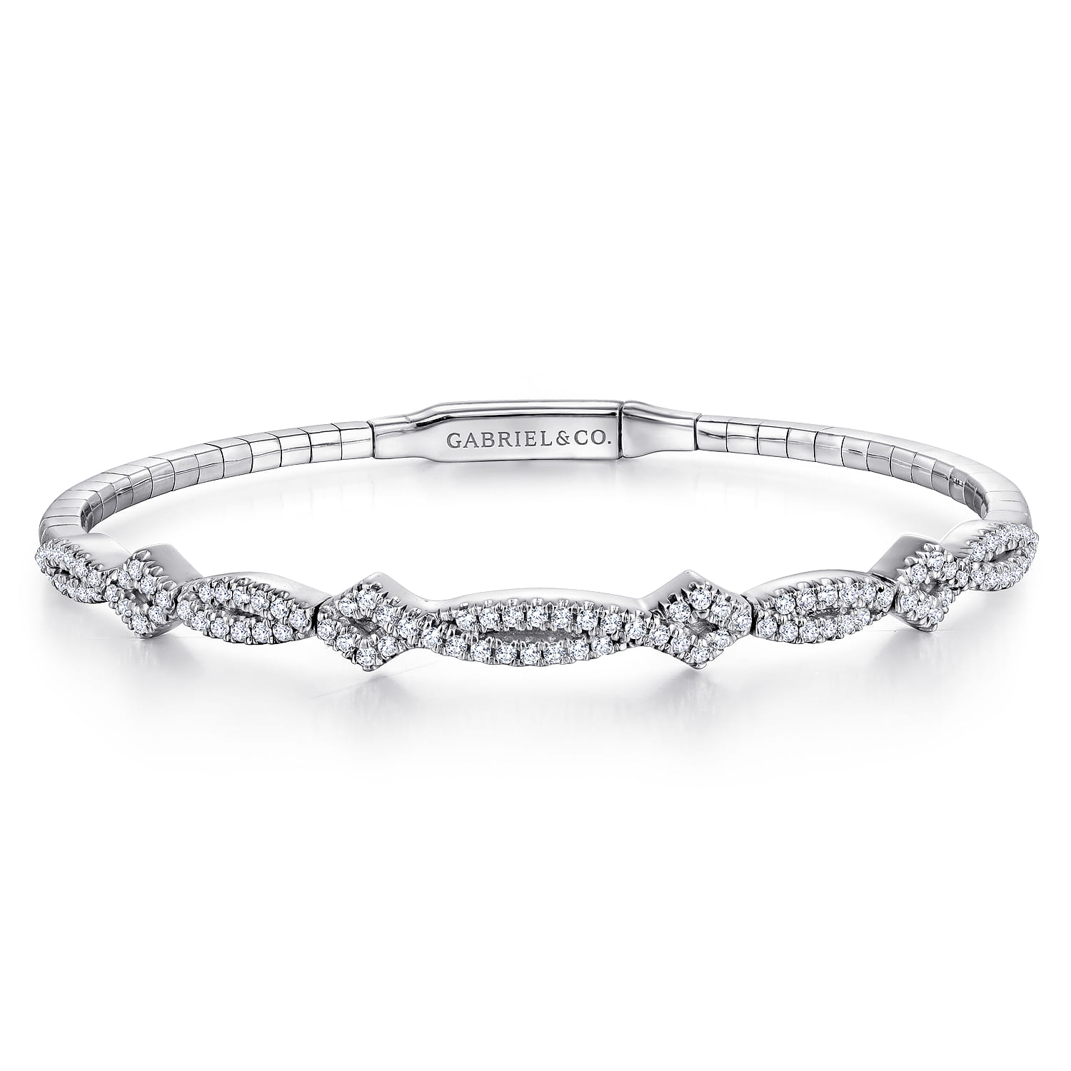 Demure - 14K White Gold Twisted Diamond Bangle - 0.65 ct - Shot 1