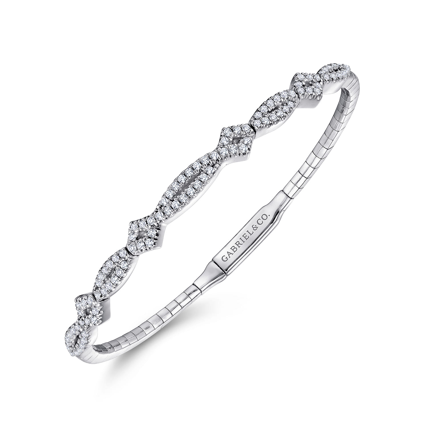 Demure - 14K White Gold Twisted Diamond Bangle - 0.65 ct - Shot 2