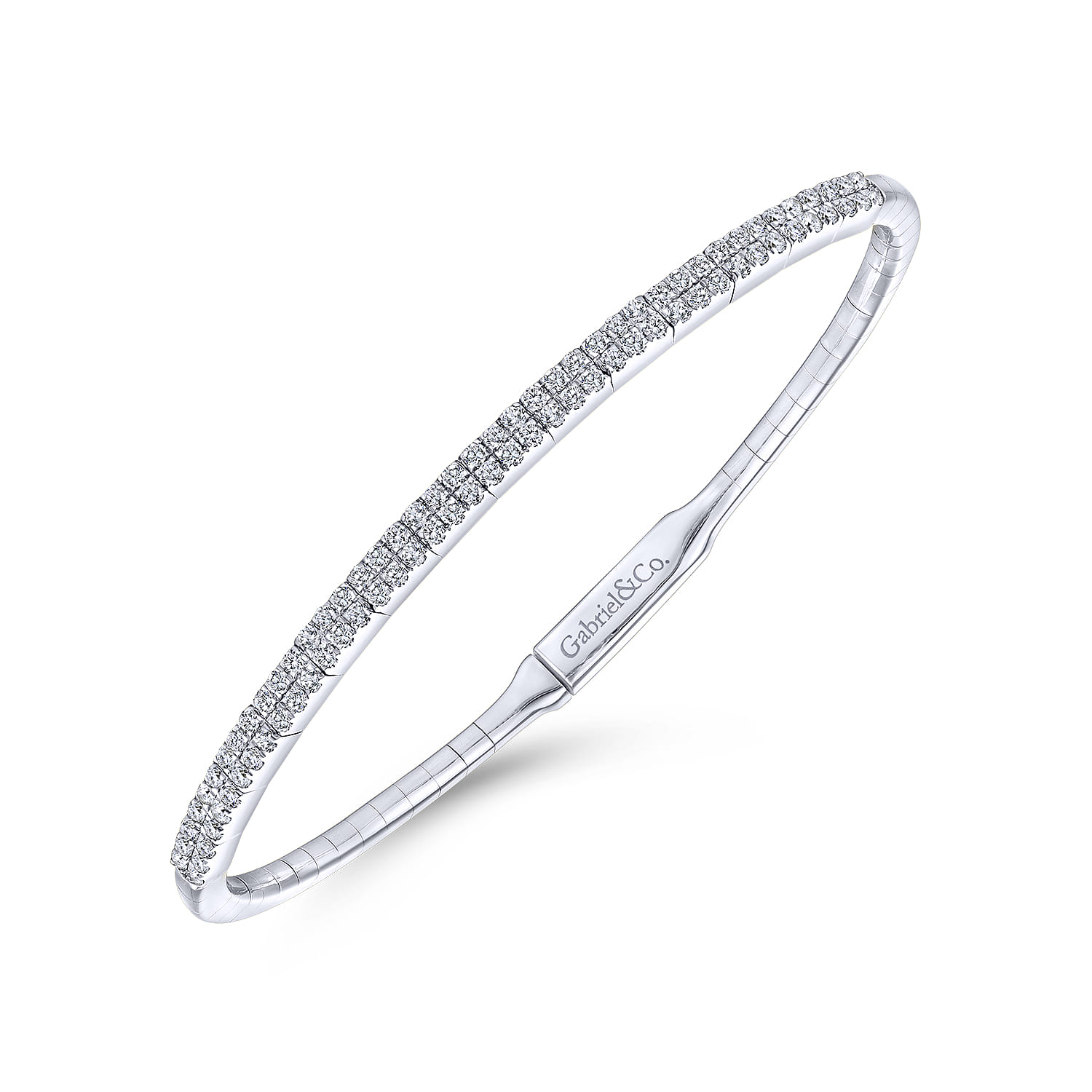 Demure - 14K White Gold Two Row Diamond Bangle - 0.75 ct - Shot 2