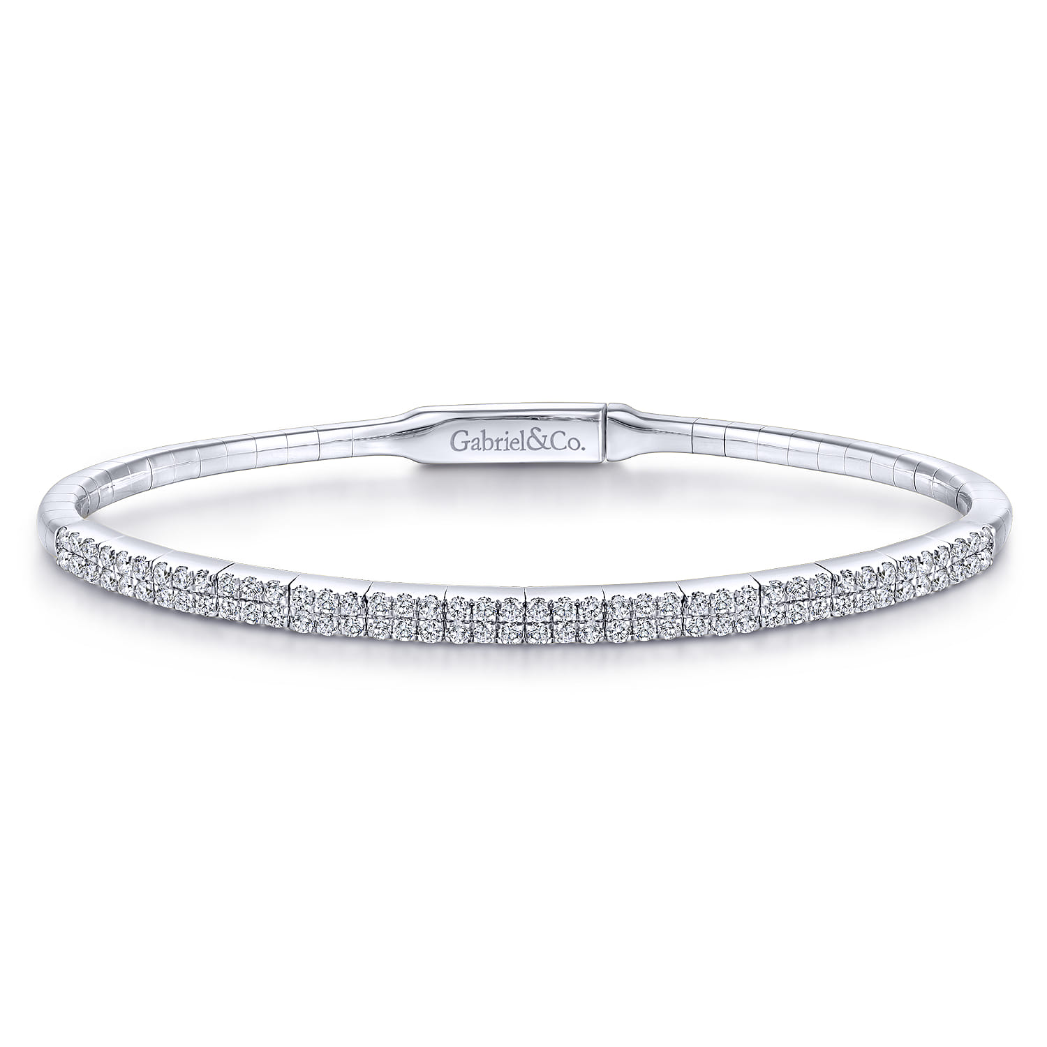 Demure - 14K White Gold Two Row Diamond Bangle - 0.75 ct - Shot 1