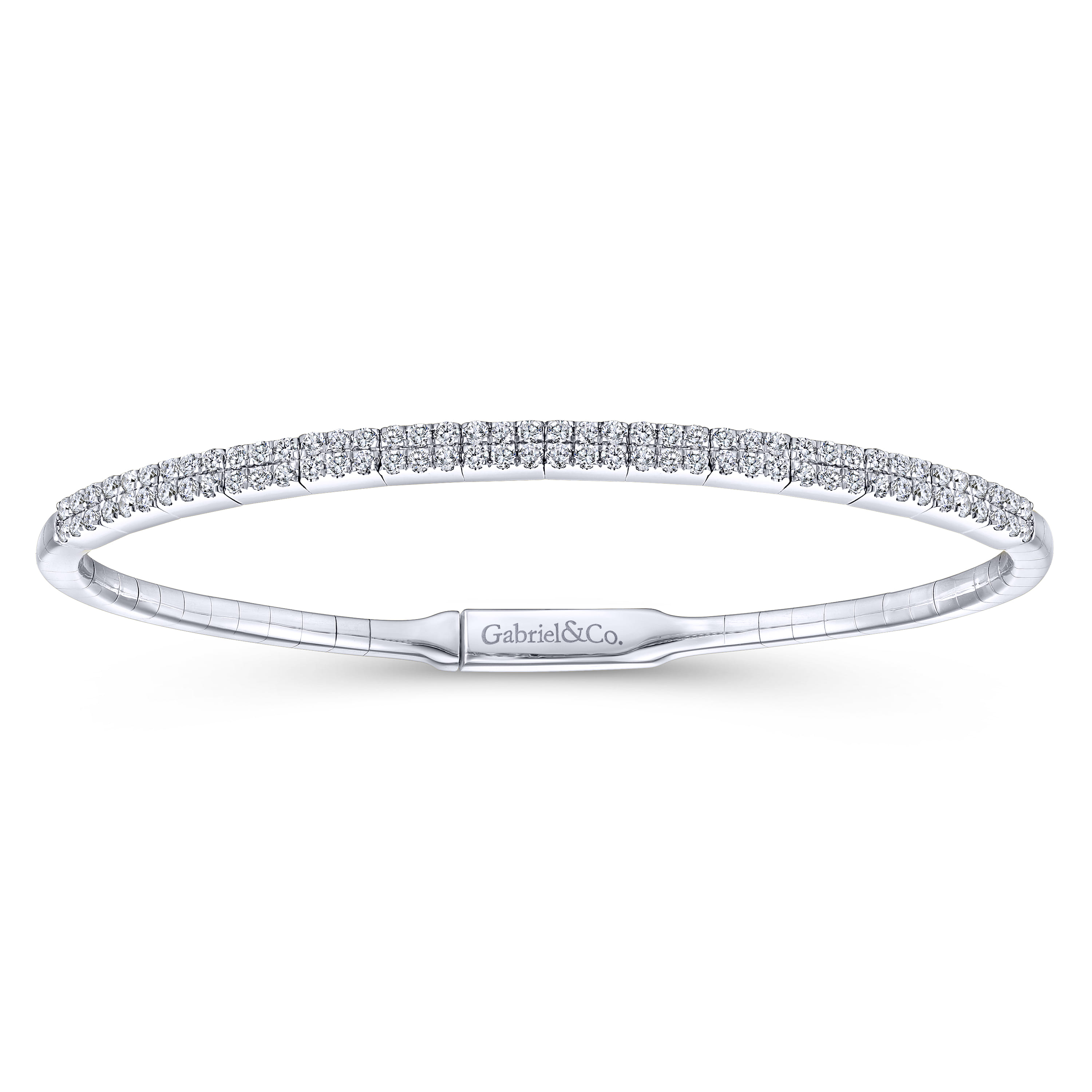 Demure - 14K White Gold Two Row Diamond Bangle - 0.9 ct - Shot 1