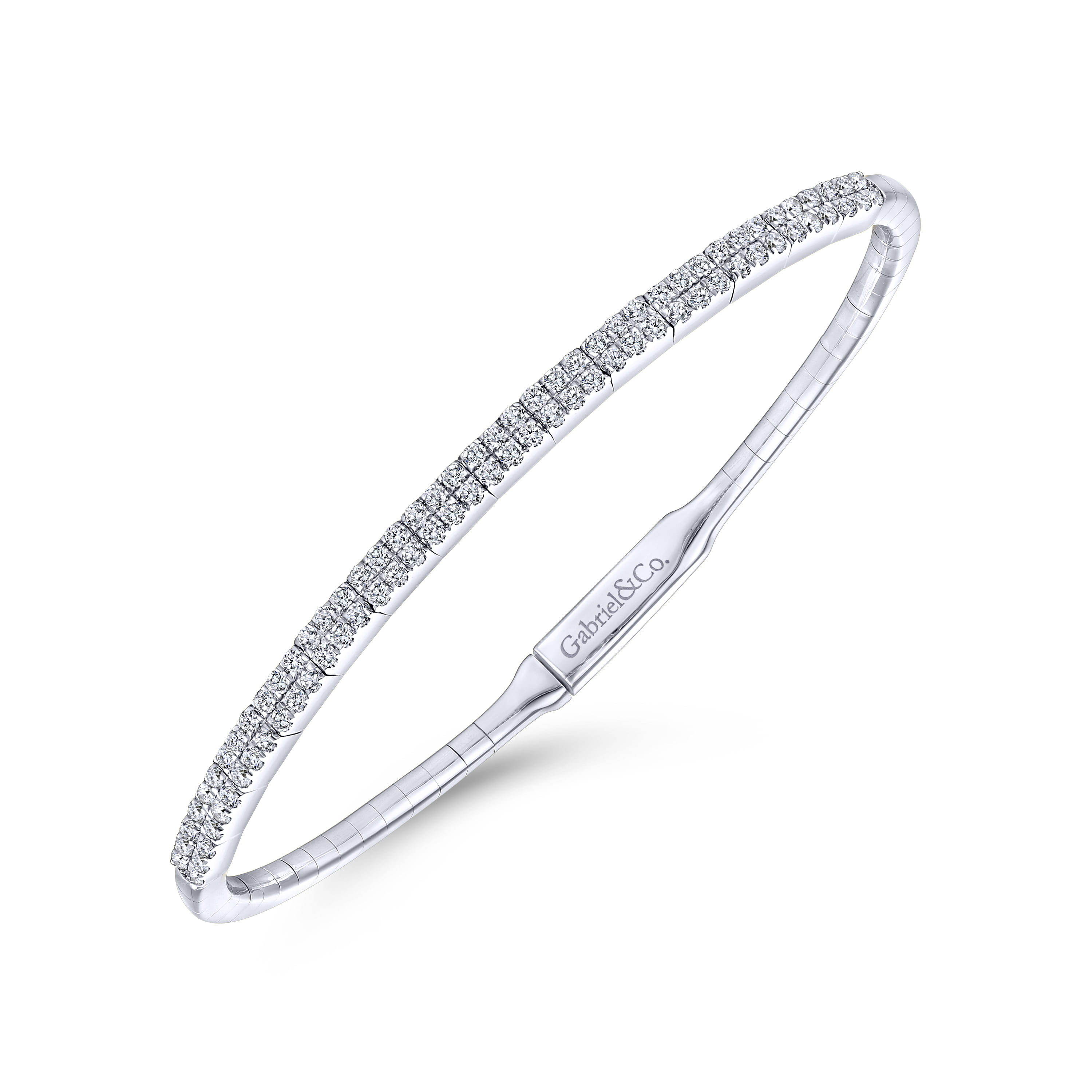 Demure - 14K White Gold Two Row Diamond Bangle - 0.9 ct - Shot 2