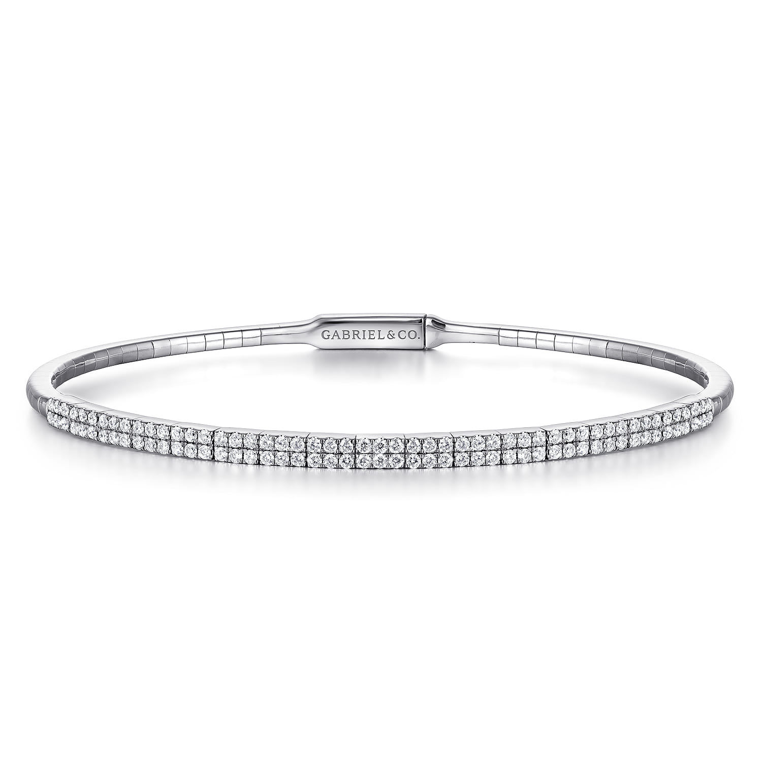 Demure - 14K White Gold Two Row Diamond Bangle - 0.75 ct - Shot 1
