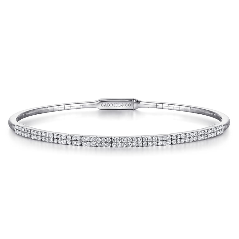 Demure - 14K White Gold Two Row Diamond Bangle - 0.75 ct - Shot 1