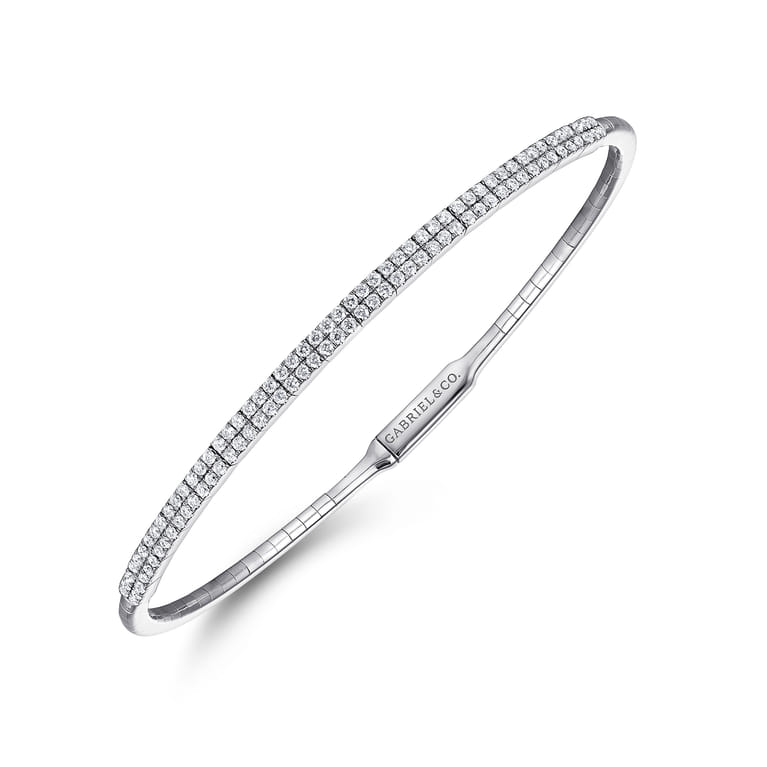 Demure - 14K White Gold Two Row Diamond Bangle - 0.75 ct - Shot 2