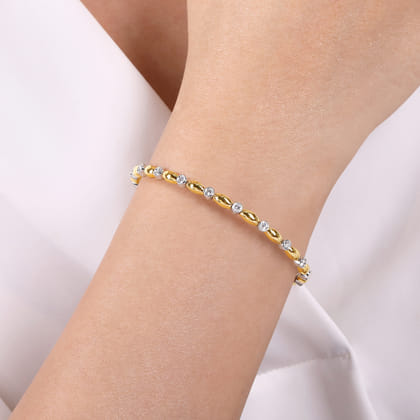 Demure - 14K White-Yellow Gold Diamond Bangle