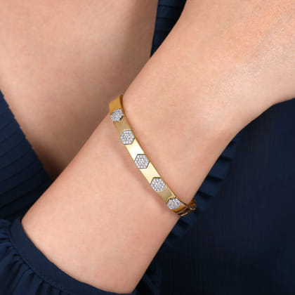 Demure - 14K White-Yellow Gold Diamond Bangle