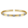 Demure - 14K White and Yellow Gold Cuff Bangle Bracelet with Pave Diamond Stations - 0.4 ct