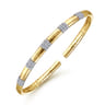 Demure - 14K White and Yellow Gold Cuff Bangle Bracelet with Pave Diamond Stations - 0.4 ct
