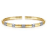 Demure - 14K White and Yellow Gold Cuff Bracelet with Pave Diamond Stations - 0.4 ct