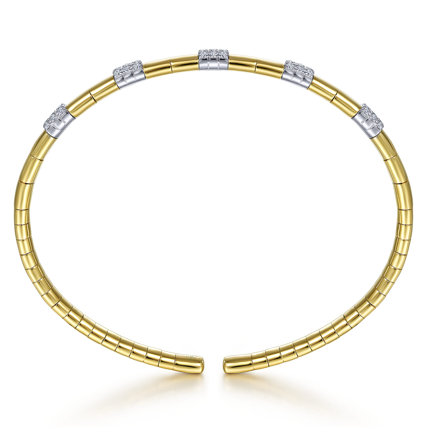Demure - 14K White and Yellow Gold Cuff Bracelet with Pave Diamond Stations - 0.4 ct - Shot 3