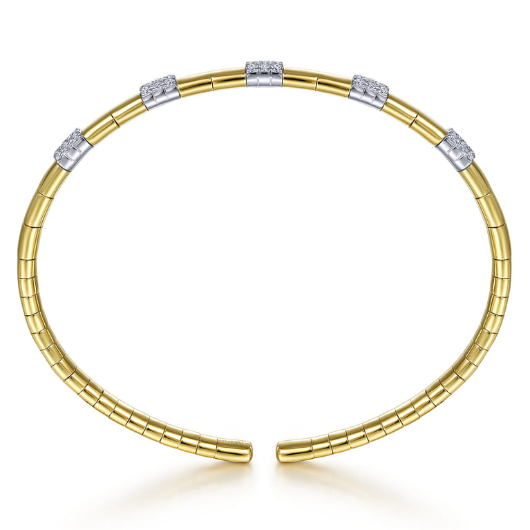 Demure - 14K White and Yellow Gold Cuff Bracelet with Pave Diamond Stations - 0.4 ct - Shot 3