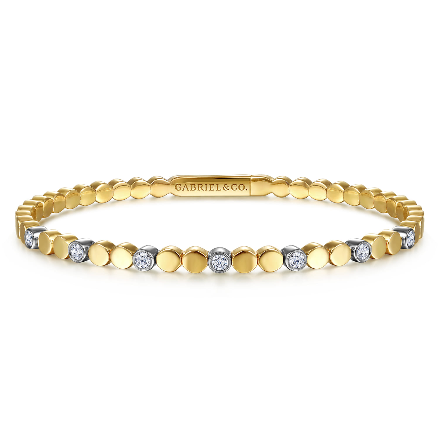 Demure - 14K White and Yellow Gold Diamond Closed Bangle Bracelet - 0.35 ct - Shot 1