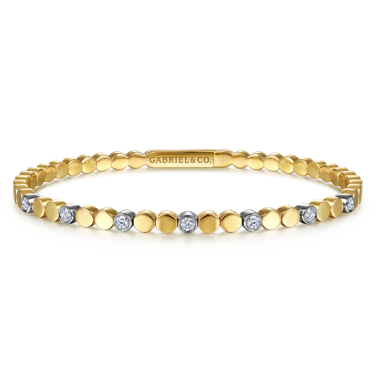 Demure - 14K White and Yellow Gold Diamond Closed Bangle Bracelet - 0.35 ct - Shot 1
