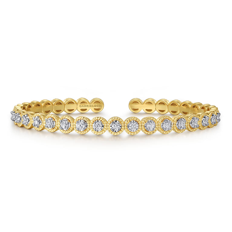 Demure - 14K White and Yellow Gold Diamond Rope Bangle Bracelet - 0.7 ct - Shot 1