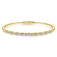 Demure - 14K Yellow Gold Alternating Baguette and Round Diamond Bangle