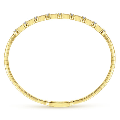 Demure - 14K Yellow Gold Alternating Baguette and Round Diamond Bangle