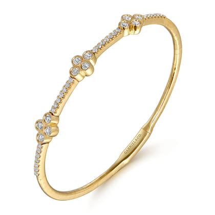 Demure - 14K Yellow Gold Bangle with Clover Diamond Stations