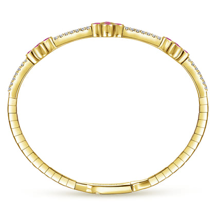 Demure - 14K Yellow Gold Bangle with Diamond and Ruby Quatrefoil Stations
