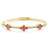 Demure - 14K Yellow Gold Bangle with Diamond and Ruby Quatrefoil Stations - 0.4 ct