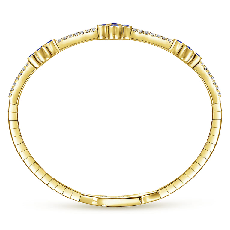 Demure - 14K Yellow Gold Bangle with Diamond and Sapphire Clover Stations - 0.4 ct - Shot 3