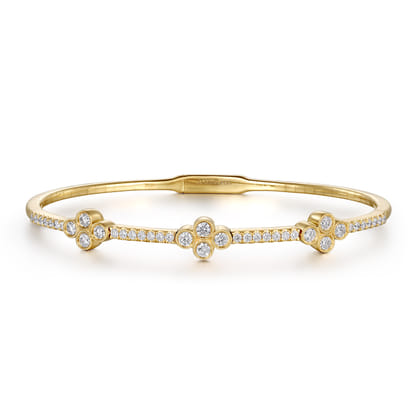 Demure - 14K Yellow Gold Bangle with Diamond and Sapphire Quatrefoil Stations