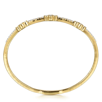 Demure - 14K Yellow Gold Bangle with Diamond and Sapphire Quatrefoil Stations