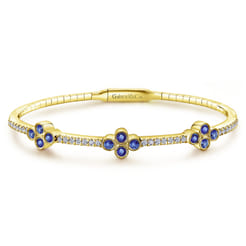Demure - 14K Yellow Gold Bangle with Diamond and Sapphire Quatrefoil Stations