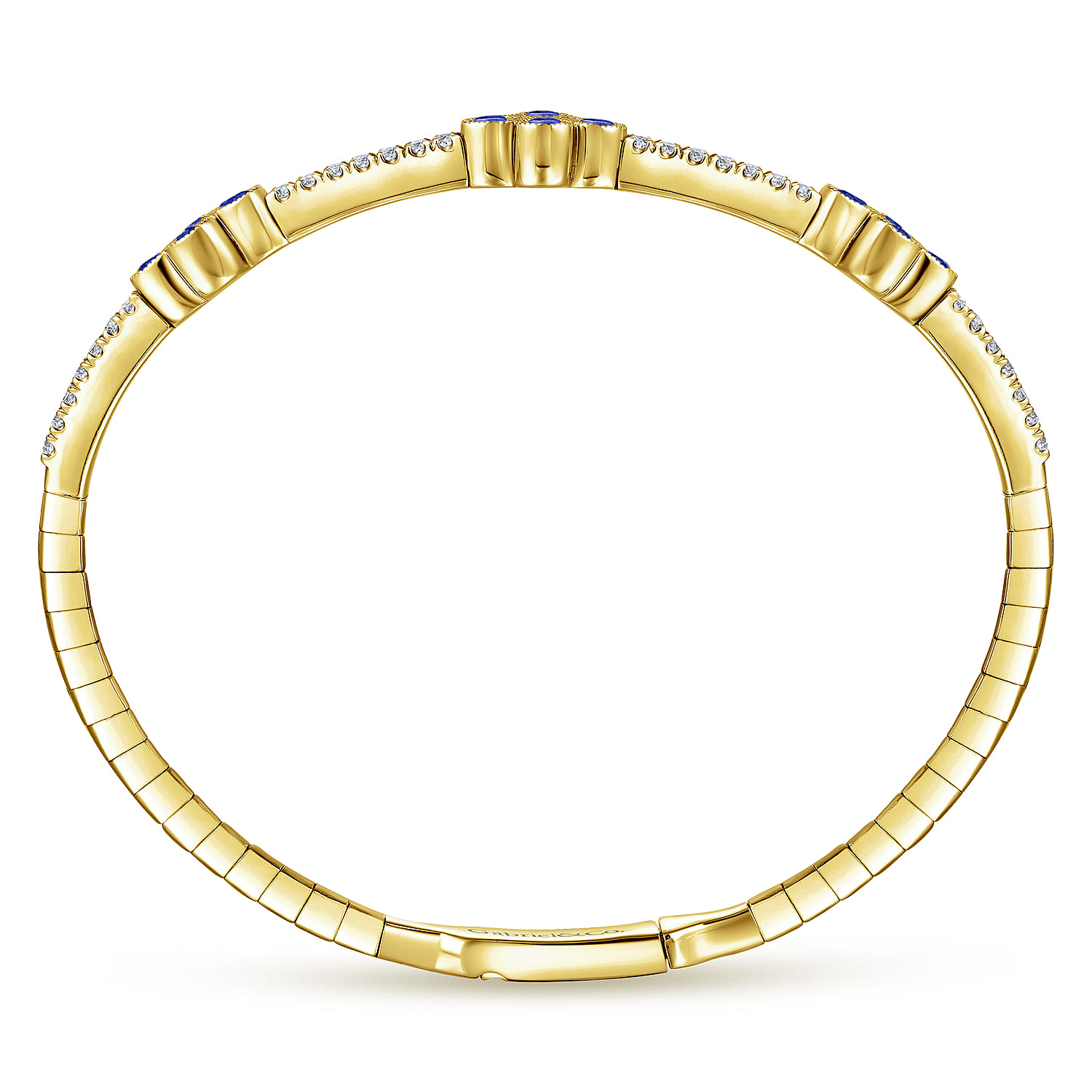Demure - 14K Yellow Gold Bangle with Diamond and Sapphire Quatrefoil Stations