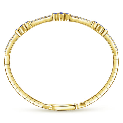Demure - 14K Yellow Gold Bangle with Diamond and Sapphire Quatrefoil Stations
