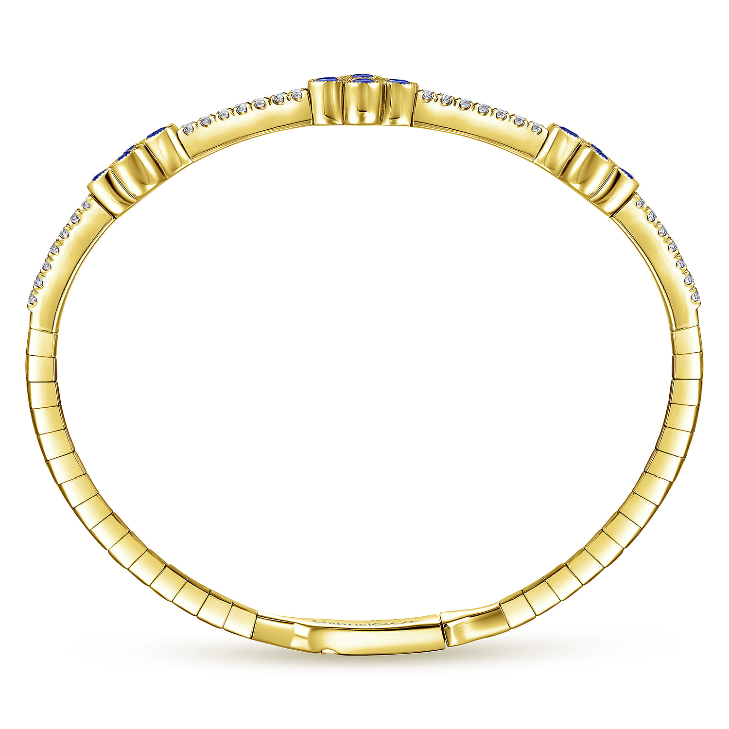 Demure - 14K Yellow Gold Bangle with Diamond and Sapphire Quatrefoil Stations - 0.5 ct - Shot 3