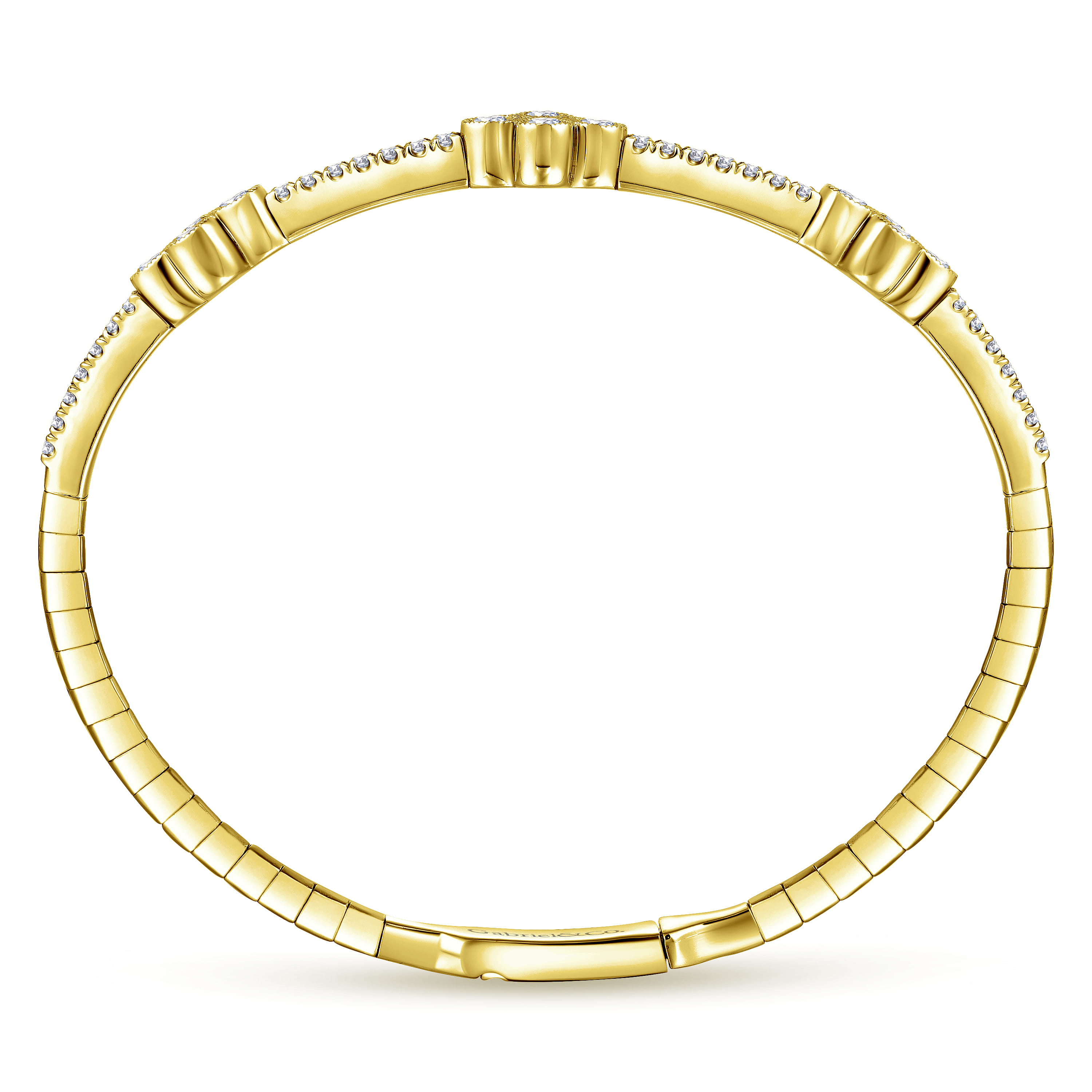 Demure - 14K Yellow Gold Bangle with Quatrefoil Diamond Stations - 1 ct - Shot 3