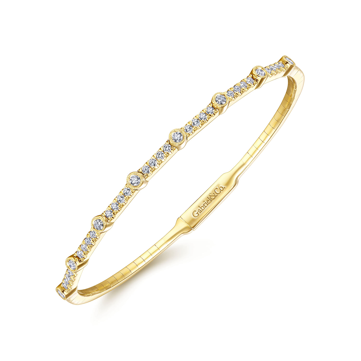 Demure - 14K Yellow Gold Bezel Station Diamond Bangle - 0.55 ct - Shot 2