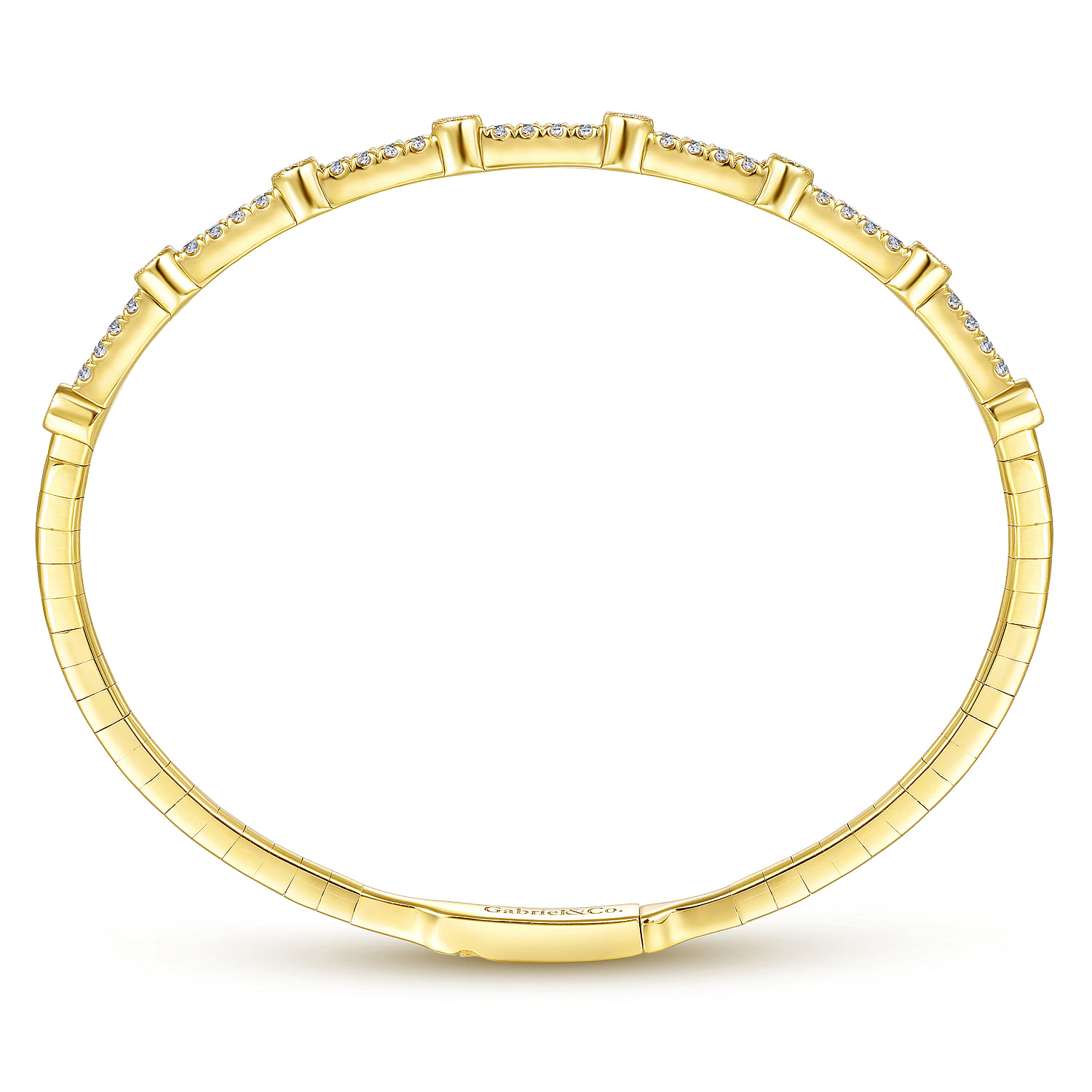 Demure - 14K Yellow Gold Bezel Station Diamond Bangle - 0.55 ct - Shot 3