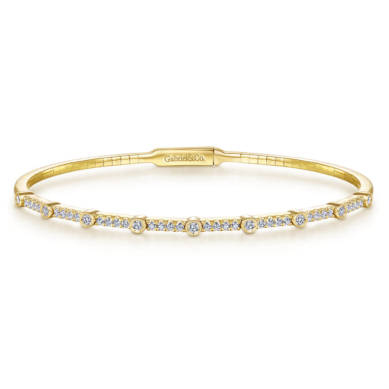 Demure - 14K Yellow Gold Bezel Station Diamond Bangle - 0.6 ct - Shot 1