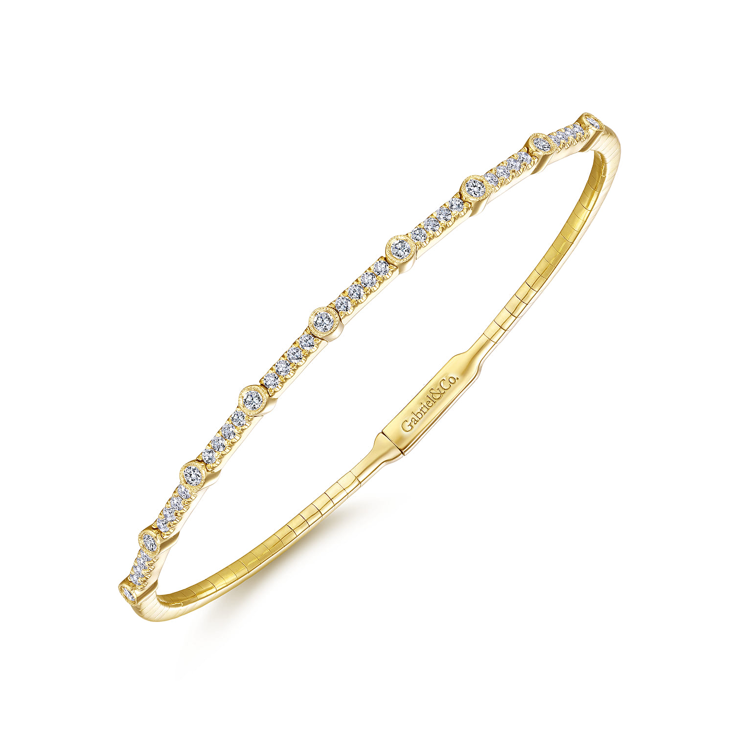 Demure - 14K Yellow Gold Bezel Station Diamond Bangle - 0.6 ct - Shot 2