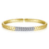 Demure - 14K Yellow Gold Chevron Cuff Bracelet with White Gold Diamond Pave Station - 0.35 ct