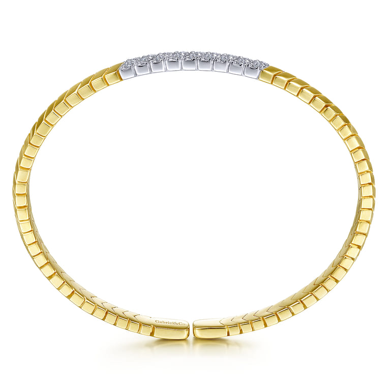Demure - 14K Yellow Gold Chevron Cuff Bracelet with White Gold Diamond Pave Station - 0.35 ct - Shot 3