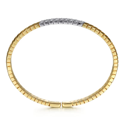 Demure - 14K Yellow Gold Chevron Cuff Bracelet with White Gold Diamond Pave Station