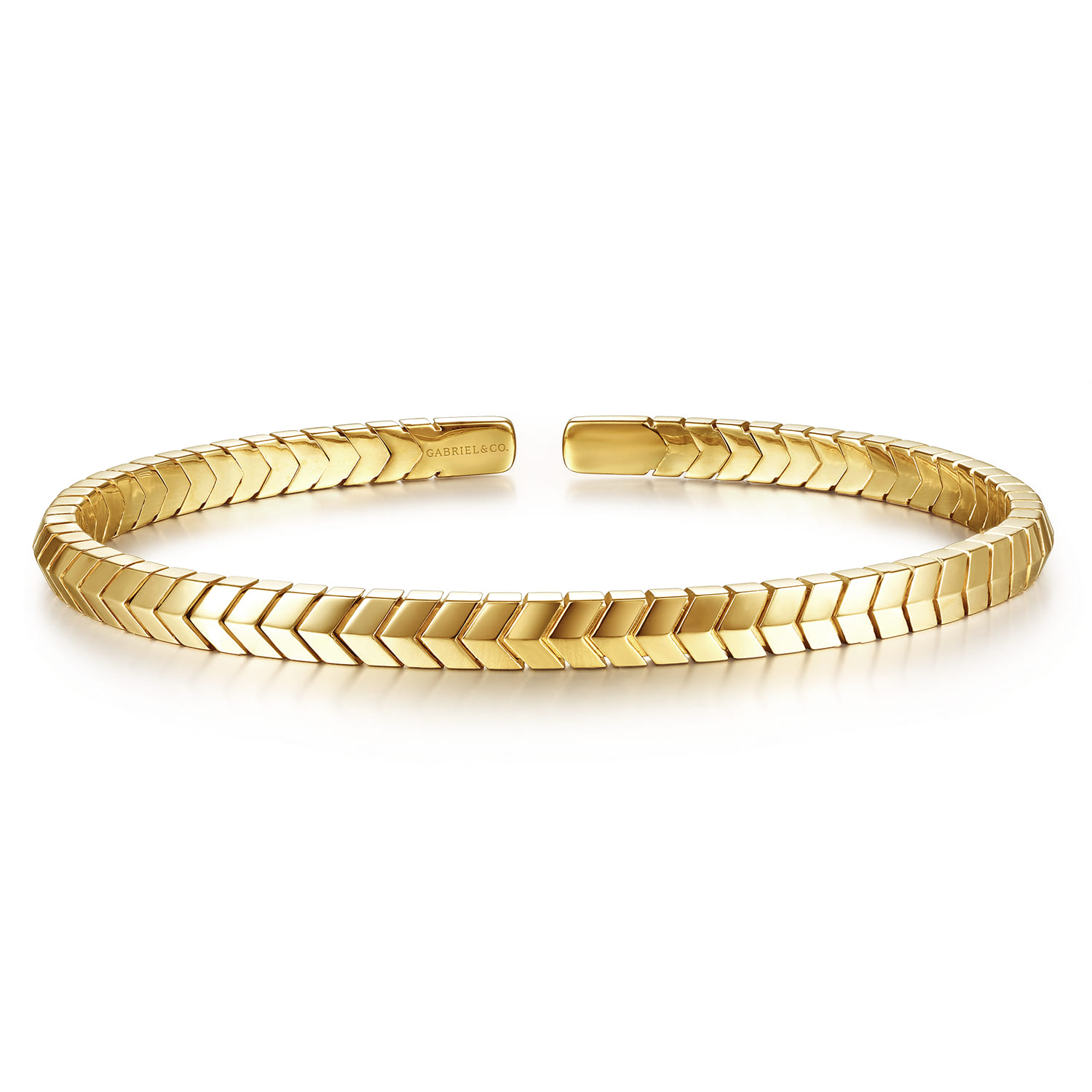 Demure - 14K Yellow Gold Chevron Pattern Cuff Bracelet - Shot 1