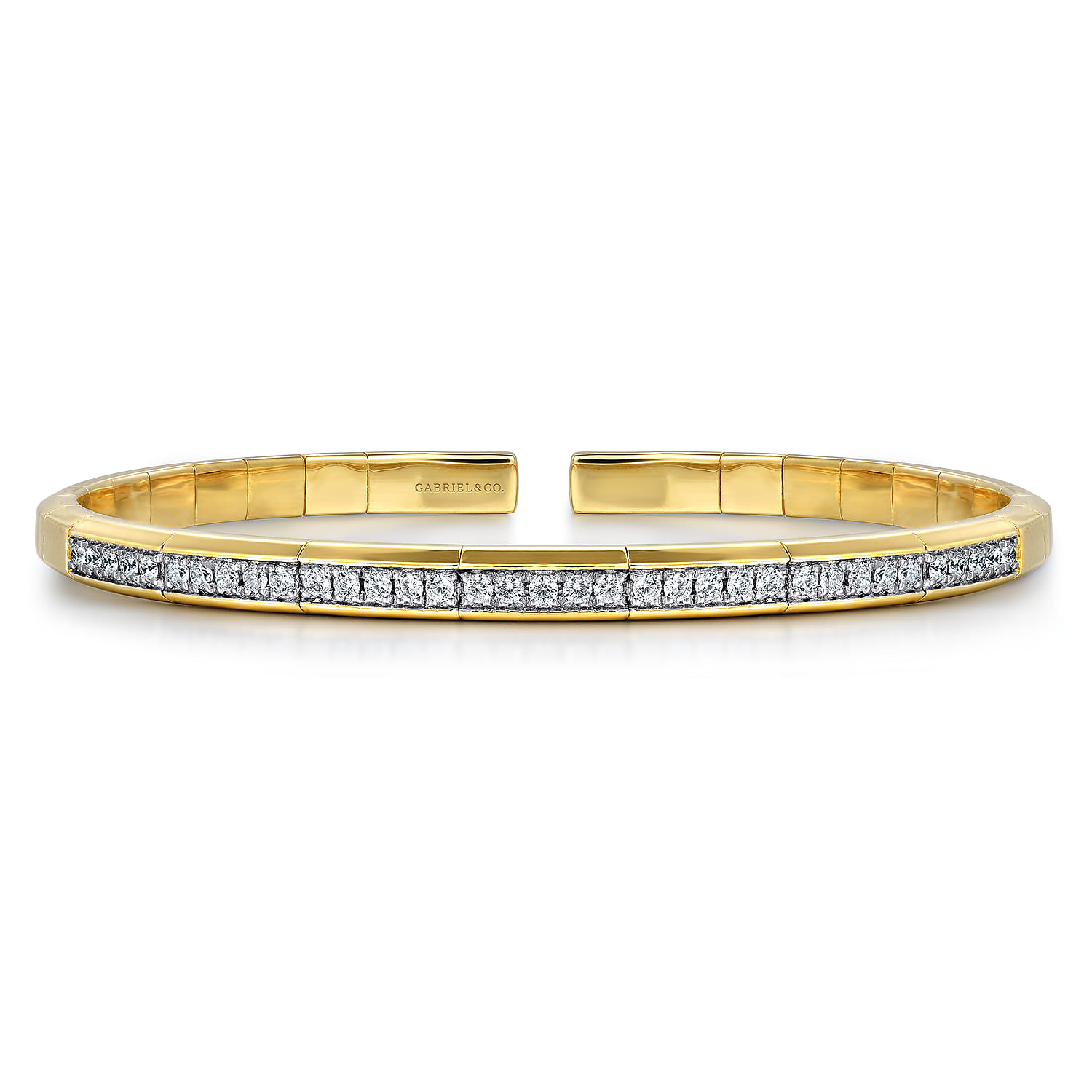 Demure - 14K Yellow Gold Cuff Bracelet with Diamond Inner Channel - 0.6 ct - Shot 1