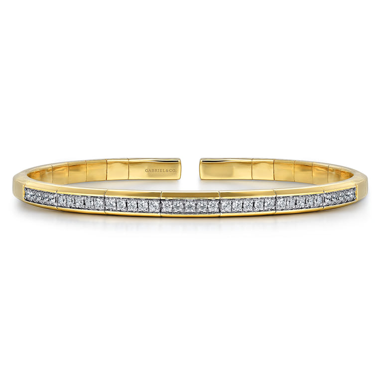 Demure - 14K Yellow Gold Cuff Bracelet with Diamond Inner Channel - 0.6 ct - Shot 1