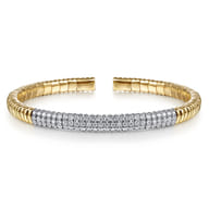 Demure - 14K Yellow Gold Cuff Bracelet with Diamond Pave Station in size 6.5