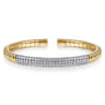 Demure - 14K Yellow Gold Cuff Bracelet with Diamond Pave Station in size 6.5 - 1.85 ct