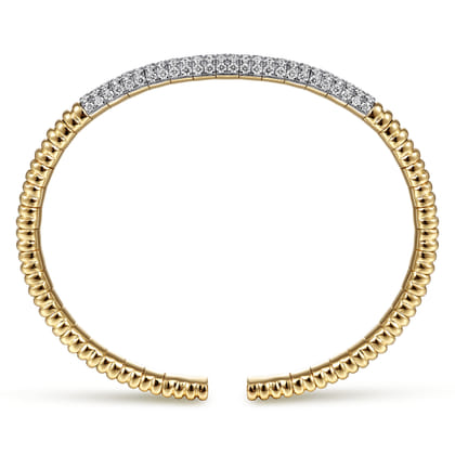 Demure - 14K Yellow Gold Cuff Bracelet with Diamond Pave Station in size 6.5